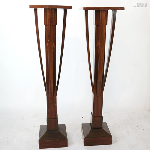 Pair Art Deco Inlaid Pedestals