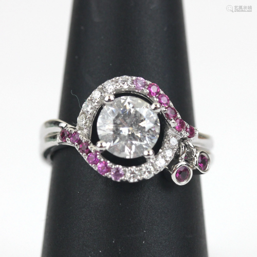 18K Gold, Diamonds & Pink Sapphires Ring
