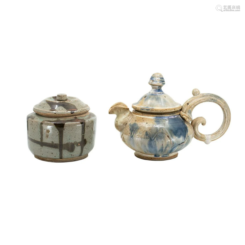 Stoneware Art Pottery Teapot and Jar