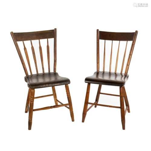 19th C Group of Two Windsor Birdcage Side Chairs