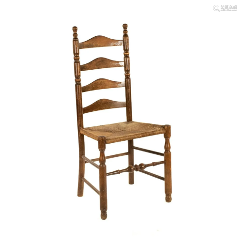 Primitive Ladder Back Rush Seat Side Chair