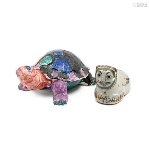 Art Pottery Tortoise and Cat Pillow