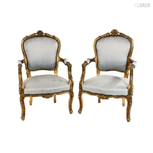Louis XV Style Gilt Armchairs - a Pair