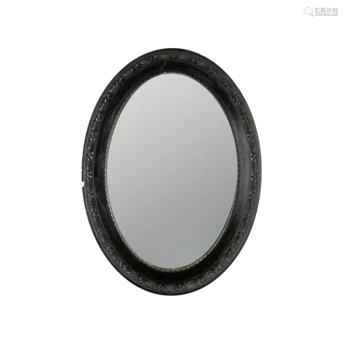 Antique Ebony Gesso Oval Wall Mirror