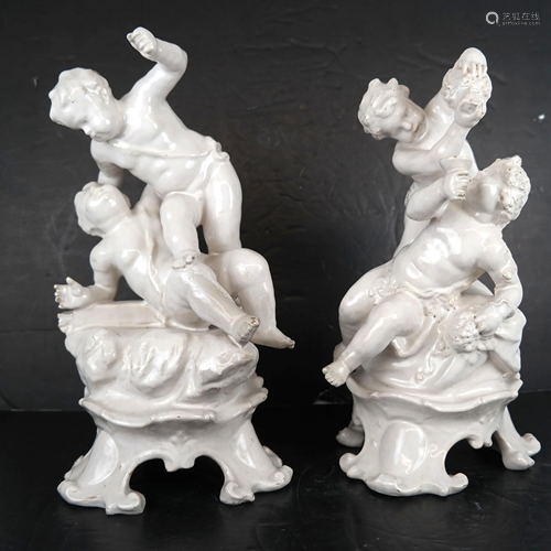 Pair of Blanc-de-Chine Porcelain Putti Groups