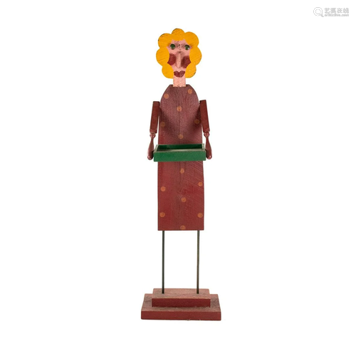 Folk Art Hand-Painted Woman with Tray Sculpture