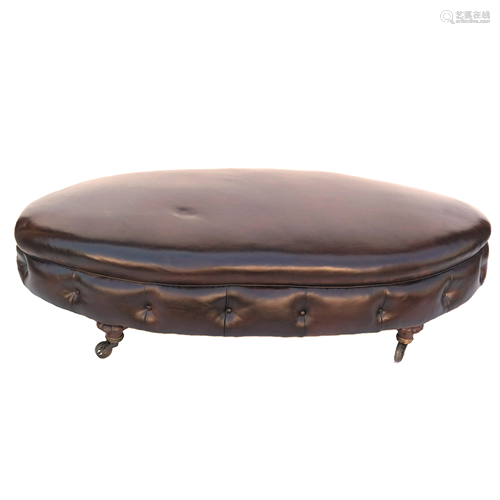 Victorian Leather Upholstered Oval Ottoman