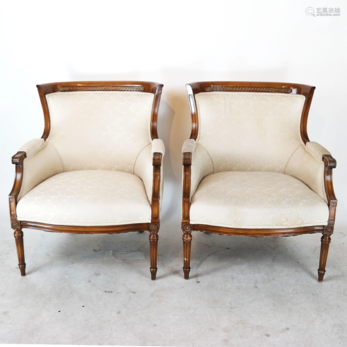 Pair of Mahogany Louis XVI-Style Bergeres