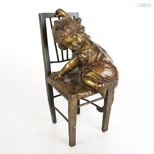 Juan CLARA: Girl on Chair - Sculpture