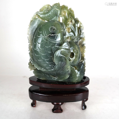 Chinese Green Jade with Carp Design