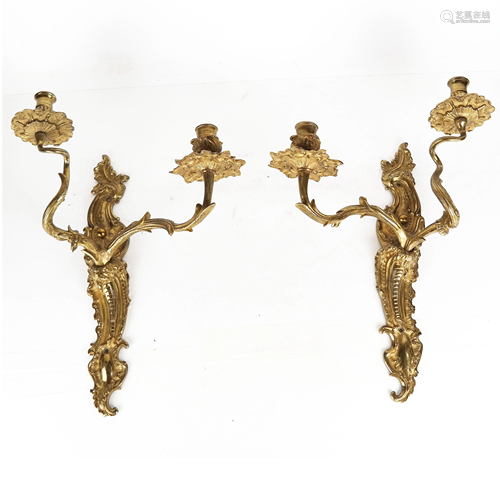 Pair 19th C. Louis VX-Style Cartouche Sconces