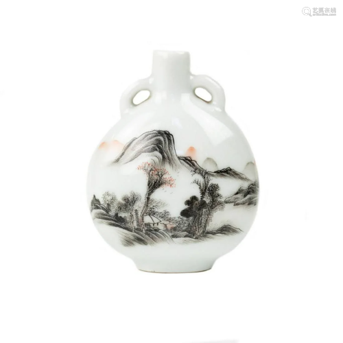 Qing Dynasty Porcelain Painted Landscape Moon Flask