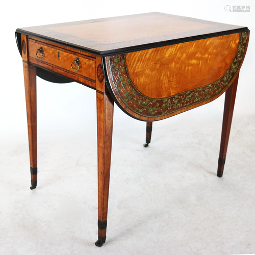 George III Painted & Inlaid Drop Leaf Table