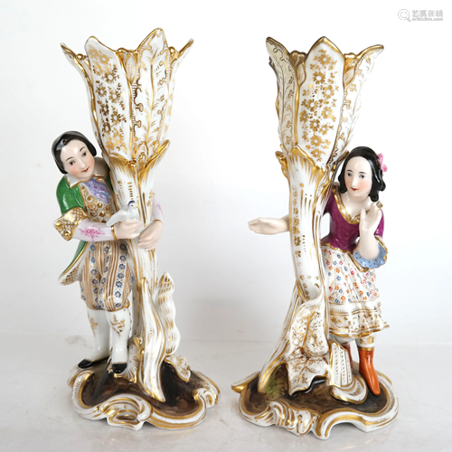 Pair Paris Porcelain-Style Figural Vases