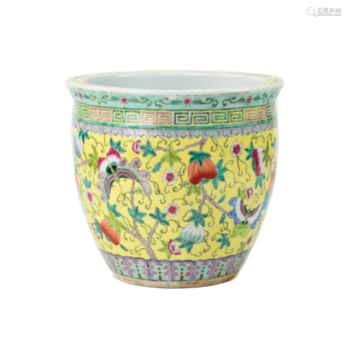 Chinese Famille Jaune Yellow Floral Fish Bowl