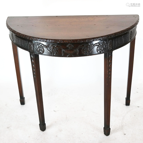 Carved Mahogany Demilune Console Table