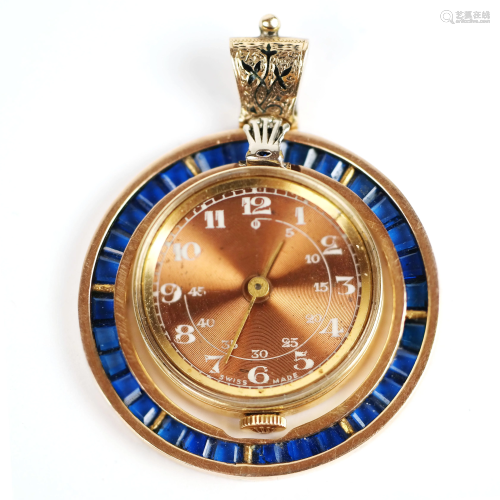 Rolex Watch Pendant in Gold & Sapphire Setting