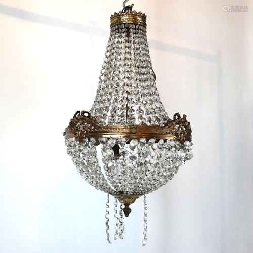 Gilt Metal and Crystal Chandelier