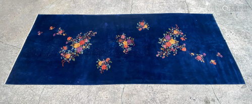 Palatial 1930's Chinese Art Deco Blue Floral Rug