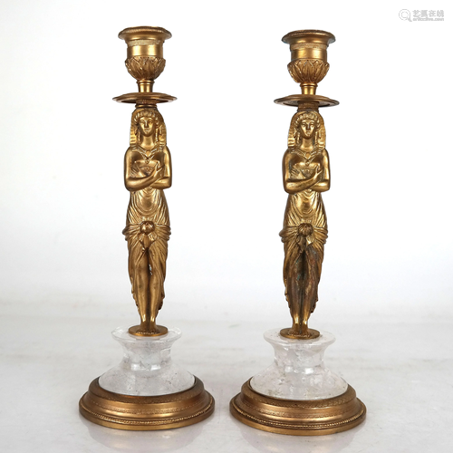 Pair of Classical Rock Crystal Candlesticks