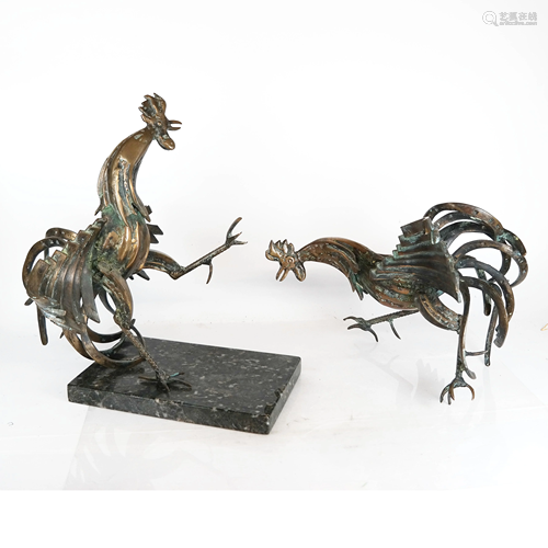 Sergio CASTILLO: Two Roosters -Sculptures