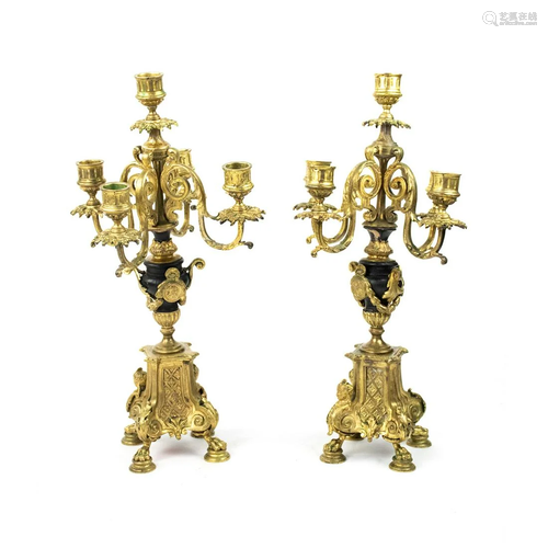 Italian Baroque Gilt Bronze Ormolu Candelabras - a Pair