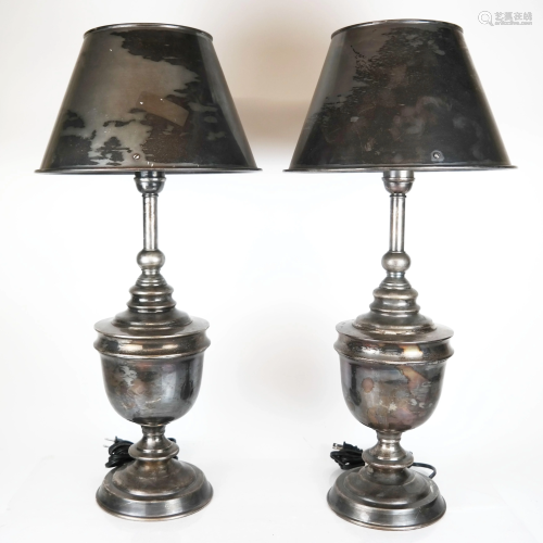 Pair of 1950s Nickel Lamps from Waldorf Astoria