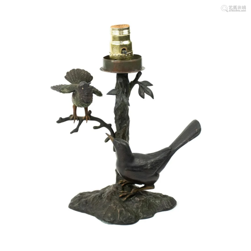 German Brass Figural Birds and Tree Table Lamp