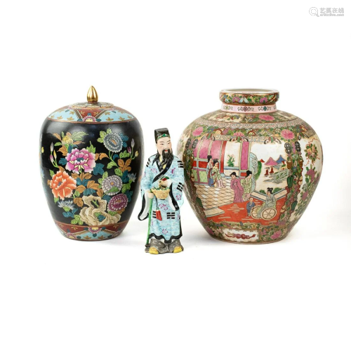 Group of 3 Chinese Ginger Jars and Porcelain Figure