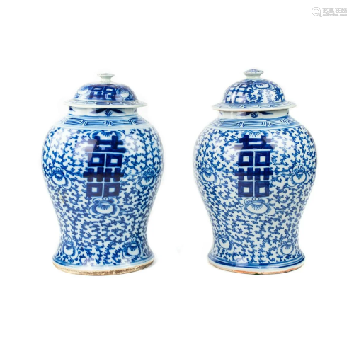 Chinese Ming Blue and White Lidded Ginger Jars