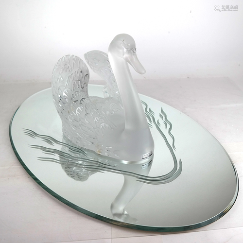 Lalique Crystal Swan on Mirror Plateau