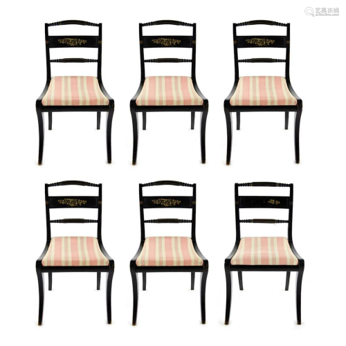 Early American Hitchcock Style Dining Chairs - Set of 6