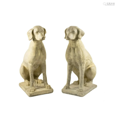 Pair of French Cast Stone Labrador Sculptures