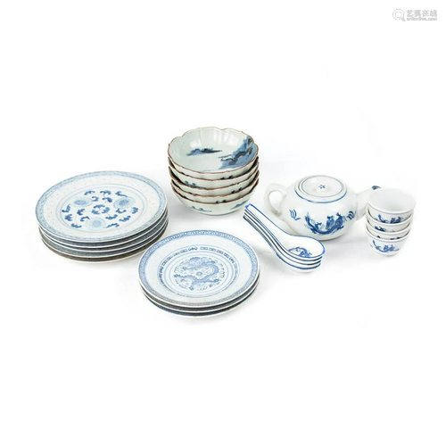 Grouping of 20th C Chinese Blue and White Dishware