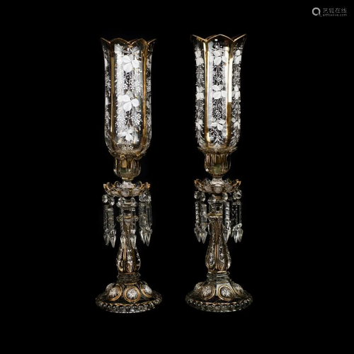 French Baccarat Tulip Shade Crystal Lusters - a Pair