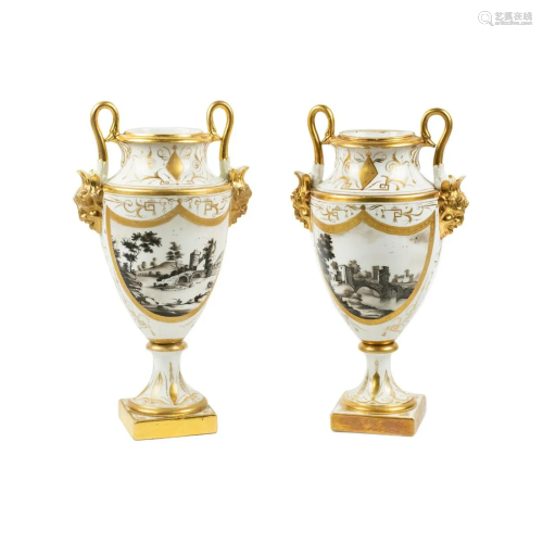 Pair of Paris Porcelain Mounted Neoclassical Vases