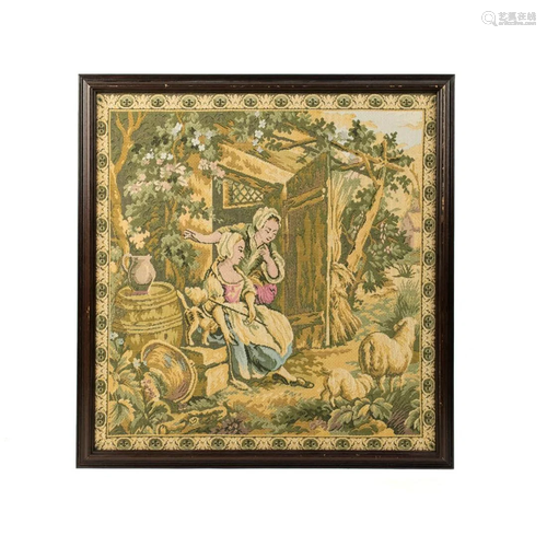 French Bucolic Scene Framed Tapestry