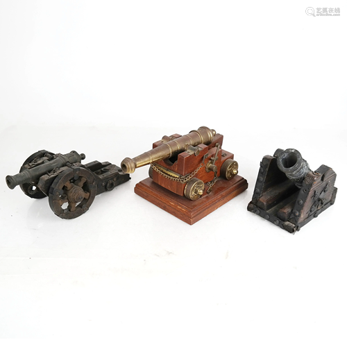 Three Wood & Metal Model Cannons