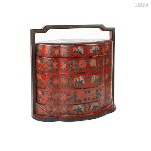 Chinese Red Lacquered Wedding Dowry Stacking Boxes