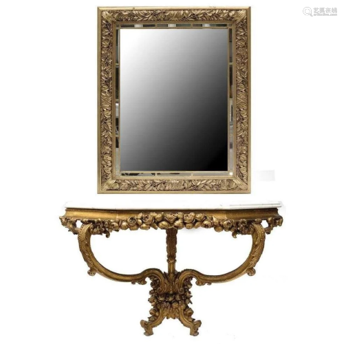 French Louis XV Style Demi Lune and Mirror - a Pair