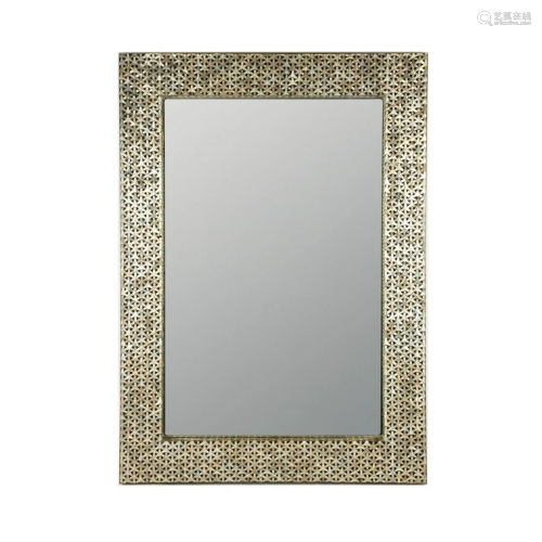 Modern Silver Tone Basket Weave Wall Mirror