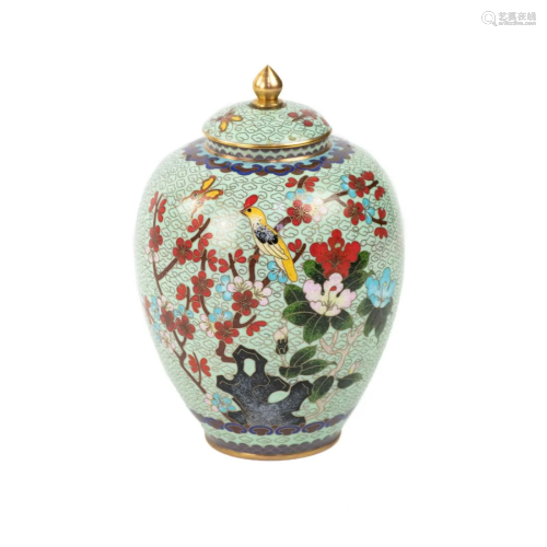 Chinese Cloisonne Enamel Bird and Floral Motif Ginger