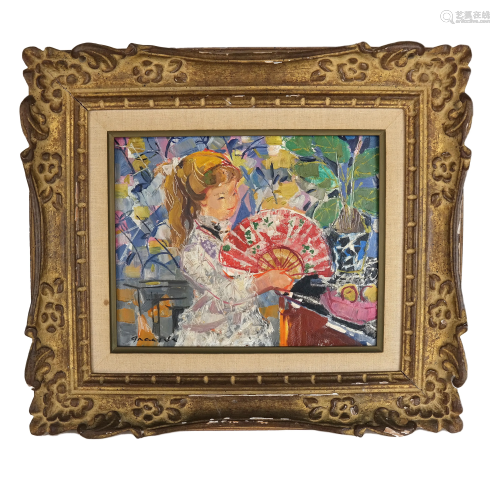 GRAU-SALA: Girl with Fan - Oil Painting