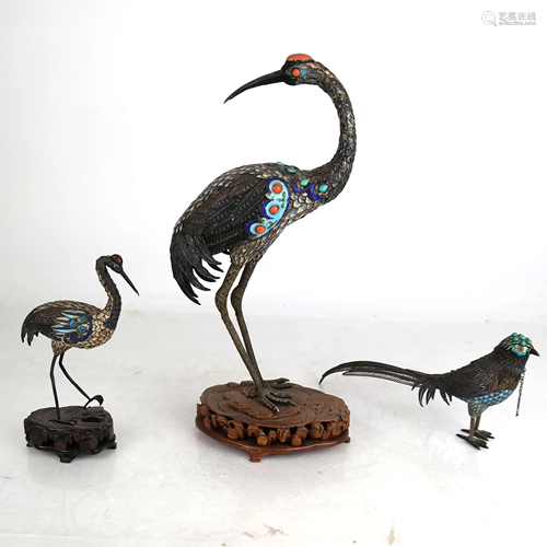 Three Cloisonne Enamel and Filigree Bird Figures