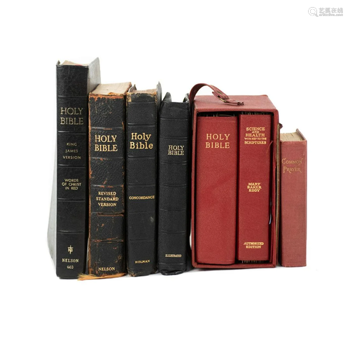 Grouping of 7 Leatherbound Bibles and Prayer Books