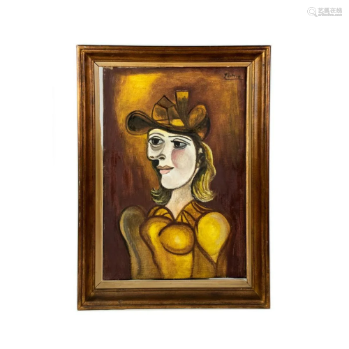 Cubist Female Portrait O/C signed Picasso