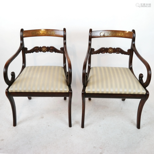 Pair of French Empire Mahogany & Boule Chairs