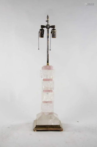 Art Deco Rock Crystal and Rose Quartz Table Lamp