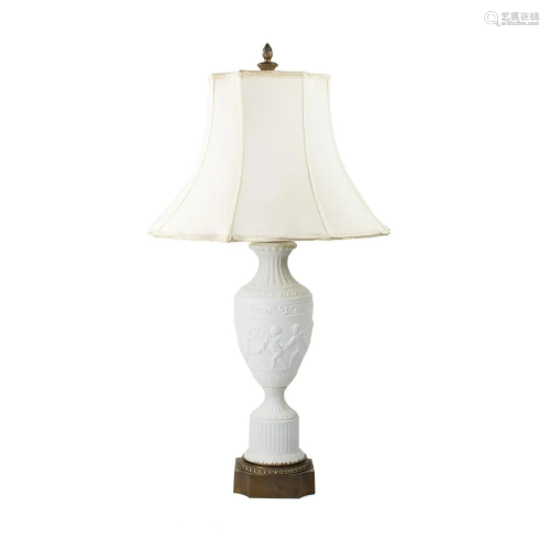 Neoclassical Style Bisque Cherub Motif Table Lamp