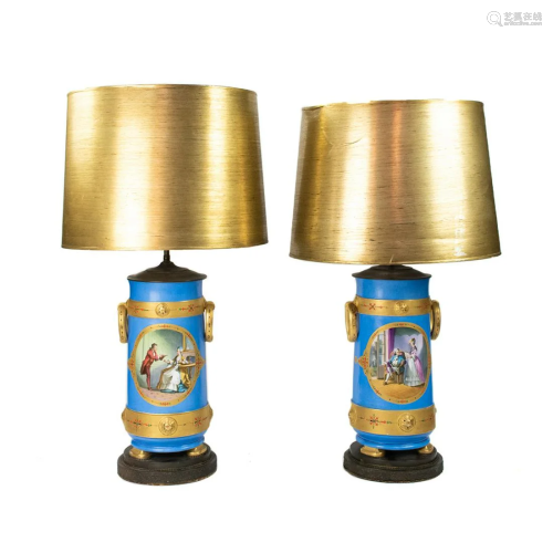 Pair of French Limoges Style Porcelain Table Lamps